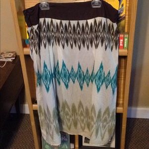 🌘Flowy hippie teal cream brown maxi style skirt